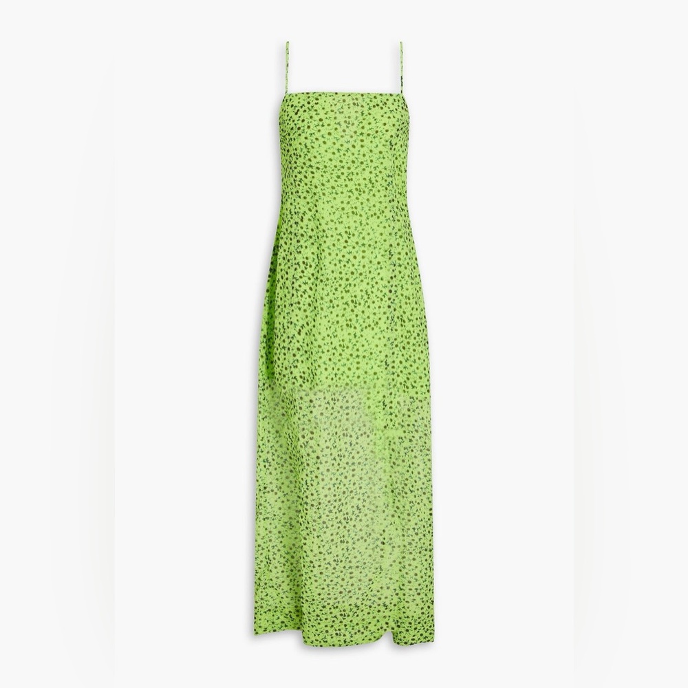 Ganni Lime Green Floral Slip Dress